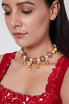 Gold Finish Shell Pearl Choker Necklace In Sterling Silver
