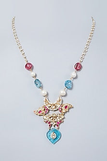 Gold Finish Tourmaline & Turquoise Long Necklace In Sterling Silver