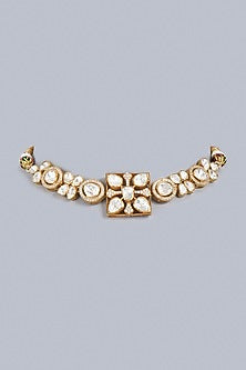 Gold Finish Moissanite Diamond Indo-Western Choker Necklace In Sterling Silver
