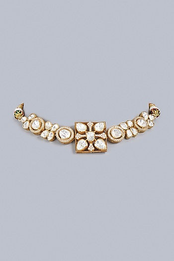 Gold Finish Moissanite Diamond Indo-Western Choker Necklace In Sterling Silver