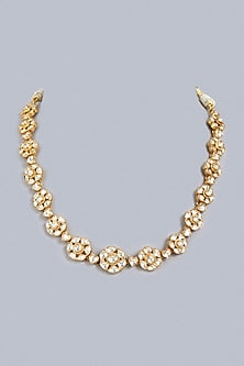 Gold Finish Kundan Polki Indo-Western Floral Necklace In Sterling Silver