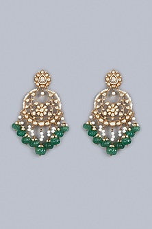 Gold Finish Moissanite Diamond Indo-Western Chandabali Earrings In Sterling Silver