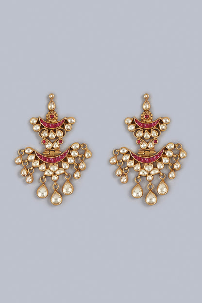 Gold Finish Kundan Polki Traditional Dangler Earrings In Sterling Silver