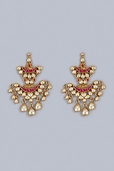 Gold Finish Kundan Polki Traditional Dangler Earrings In Sterling Silver