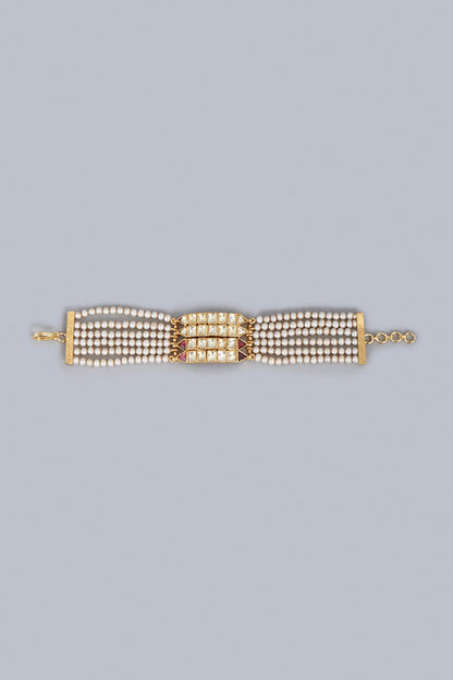 Gold Finish Shell Pearl Bracelet In Sterling Silver