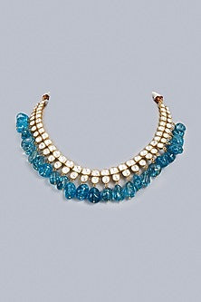 Gold Finish Topaz Stone Indo-Western Choker Necklace In Sterling Silver