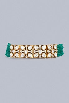 Gold Finish Green Onyx Stone Indo-Western Choker Necklace In Sterling Silver