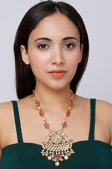 Gold Finish Long Necklace In Sterling Silver