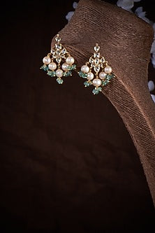 Gold Finish Kundan Polki & Fluorite Stone Dangler Earrings In Sterling Silver