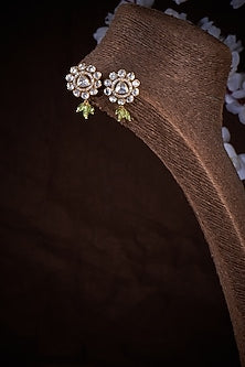 Gold Plated Kundan Polki & CZ Stud Earrings In Sterling Silver