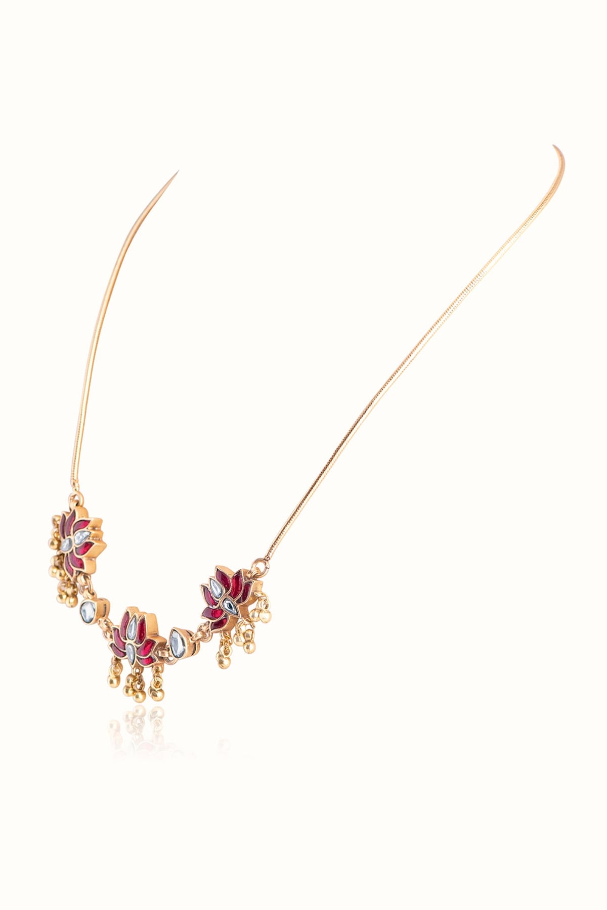 Gold Finish Ruby Stone & Kundan Polki Necklace In Sterling Silver