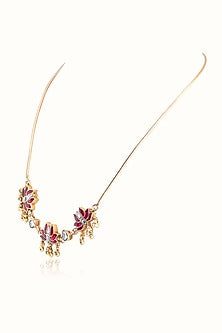 Gold Finish Ruby Stone & Kundan Polki Necklace In Sterling Silver
