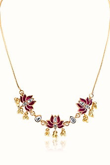 Gold Finish Ruby Stone & Kundan Polki Necklace In Sterling Silver