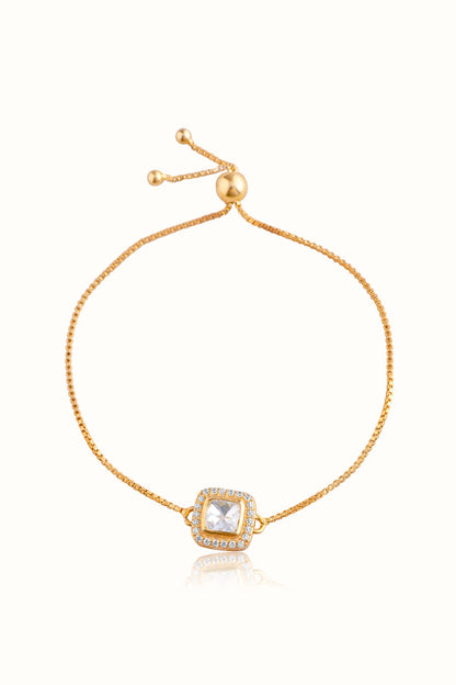 Gold Finish Cubic Zirconia & Kundan Polki Adjustable Bracelet In Sterling Silver