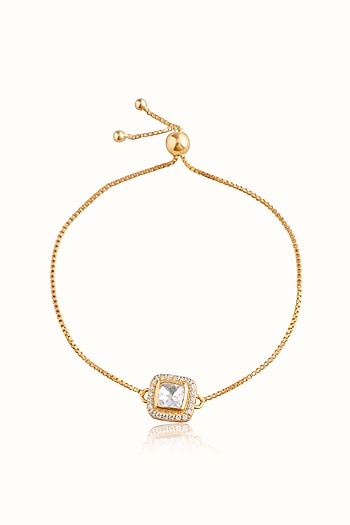 Gold Finish Cubic Zirconia & Kundan Polki Adjustable Bracelet In Sterling Silver