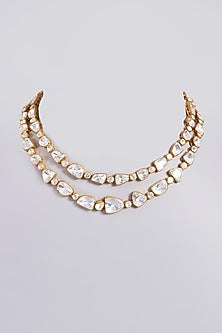 Gold Finish Moissanite Diamond Necklace In Sterling Silver