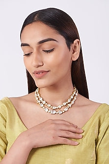 Gold Finish Moissanite Diamond Necklace In Sterling Silver