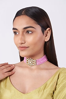 Gold Finish Quartz Beaded Choker Necklace