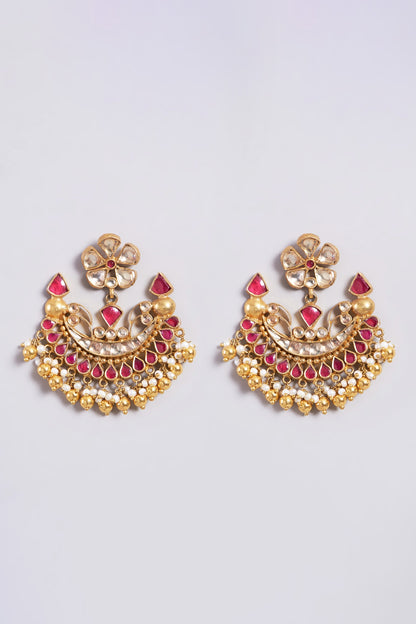 Gold Finish Chandbali Earrings In Sterling Silver