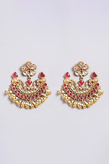 Gold Finish Chandbali Earrings In Sterling Silver