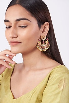 Gold Finish Chandbali Earrings In Sterling Silver
