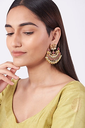 Gold Finish Chandbali Earrings In Sterling Silver