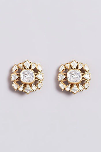 Gold Finish Stud Earrings In Sterling Silver