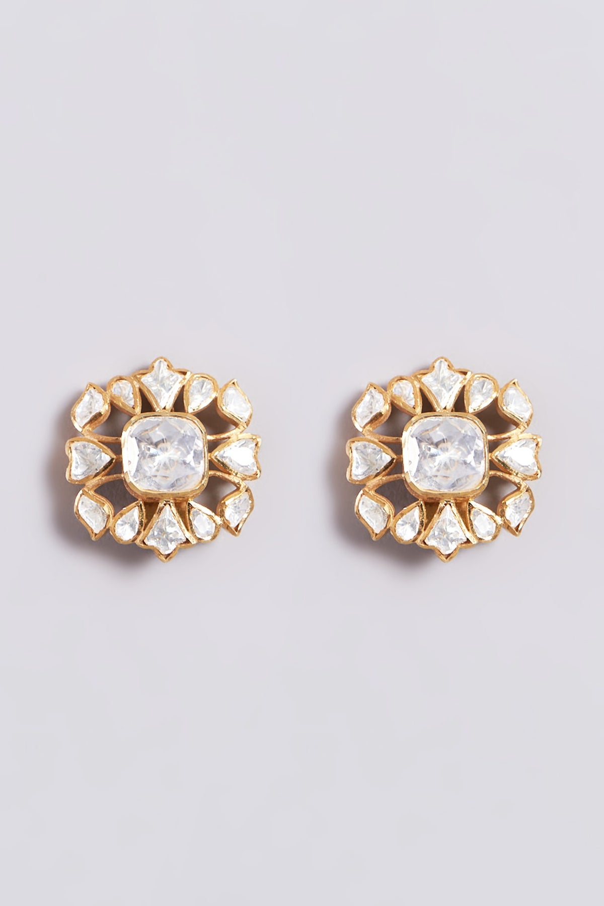 Gold Finish Stud Earrings In Sterling Silver
