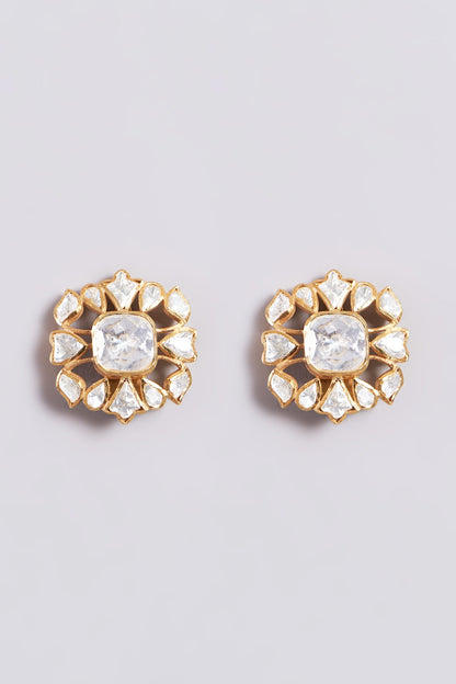 Gold Finish Stud Earrings In Sterling Silver
