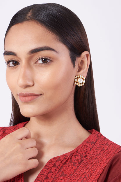 Gold Finish Stud Earrings In Sterling Silver