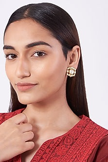 Gold Finish Stud Earrings In Sterling Silver