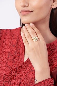 Gold Finish Adjustable Ring In Sterling Silver