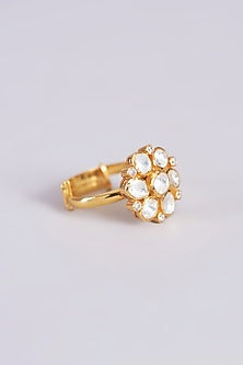 Gold Finish Adjustable Ring In Sterling Silver