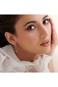 Gold Finish Oval Shaped Hoop Earrings In Sterling Silver