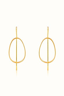 Gold Finish Oval Shaped Hoop Earrings In Sterling Silver