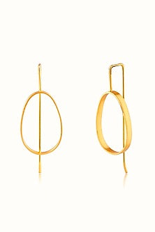 Gold Finish Oval Shaped Hoop Earrings In Sterling Silver