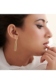 Gold Finish J-Shaped Hoop Earrings In Sterling Silver