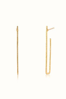 Gold Finish J-Shaped Hoop Earrings In Sterling Silver