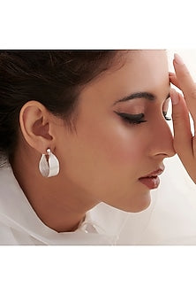 White Matte Finish Hoop Earrings In Sterling Silver