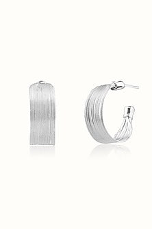 White Matte Finish Hoop Earrings In Sterling Silver