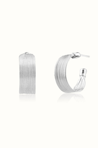 White Matte Finish Hoop Earrings In Sterling Silver