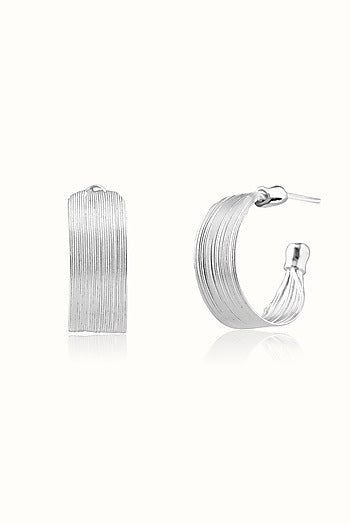 White Matte Finish Hoop Earrings In Sterling Silver