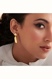 Gold Finish Textured Hoop Earrings In Sterling Silver