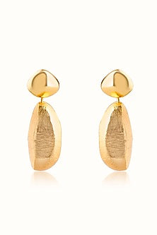 Gold Finish Textured Hoop Earrings In Sterling Silver