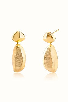 Gold Finish Textured Hoop Earrings In Sterling Silver