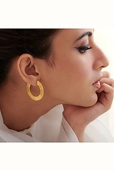 Gold Finish Hoop Earrings In Sterling Silver