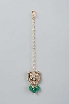 Gold Finish Kundan Polki Maang Tikka In Sterling Silver