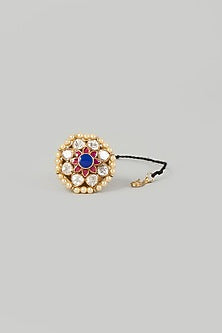 Gold Finish Kundan & Diamond Maangtikka In Sterling Silver