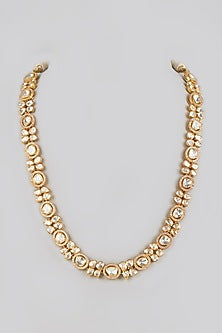 Gold Finish Kundan Polki Long Necklace In Sterling Silver