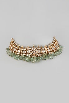 Gold Finish Kundan Necklace In Sterling Silver